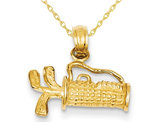 14K Yellow Gold Polished Golf Bag with Clubs Charm Pendant Necklace with Chain